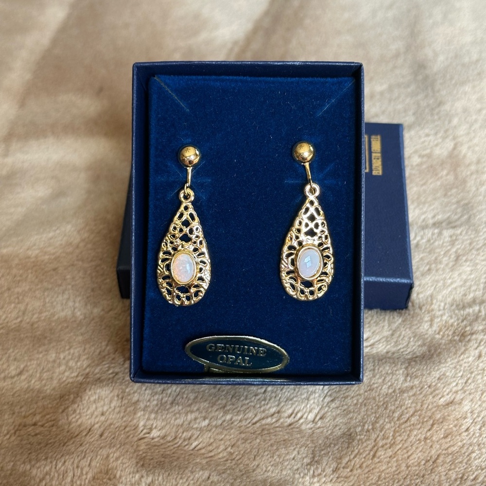 Elizabeth Farrell Genuine Fancy Opal Dangle Clip-On Earrings Gold Tone